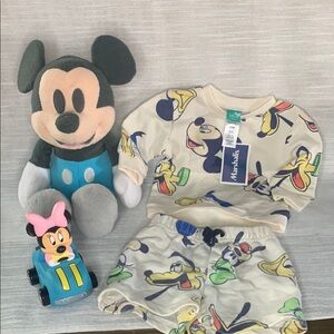 Disney baby outfit and Disney park toy car and Mickey Mouse stuffed animal
